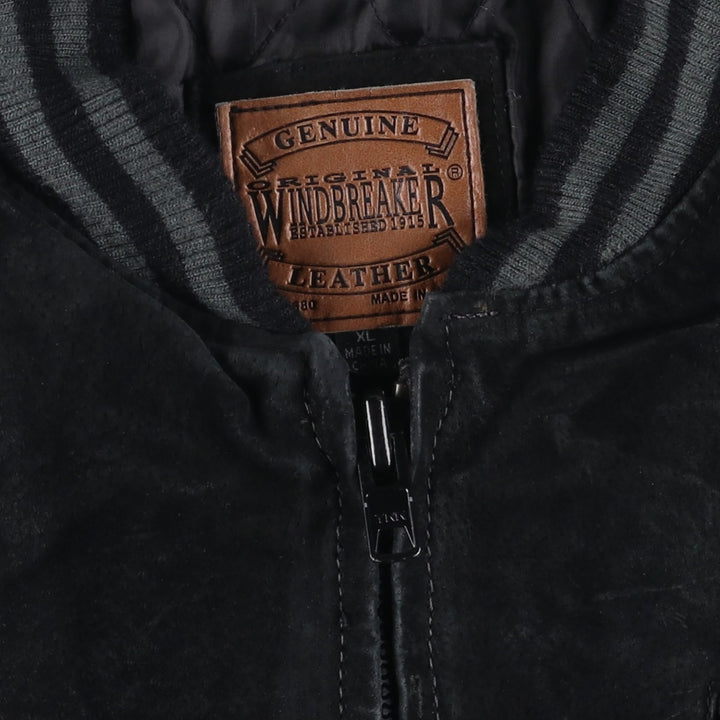 WINDBREAKER Padded Suede Leather Blouson, Men's XL Genuine Leather Suede Leather black type Vintage Second Hand