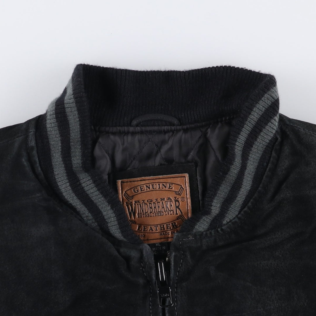 WINDBREAKER Padded Suede Leather Blouson, Men's XL Genuine Leather Suede Leather black type Vintage Second Hand
