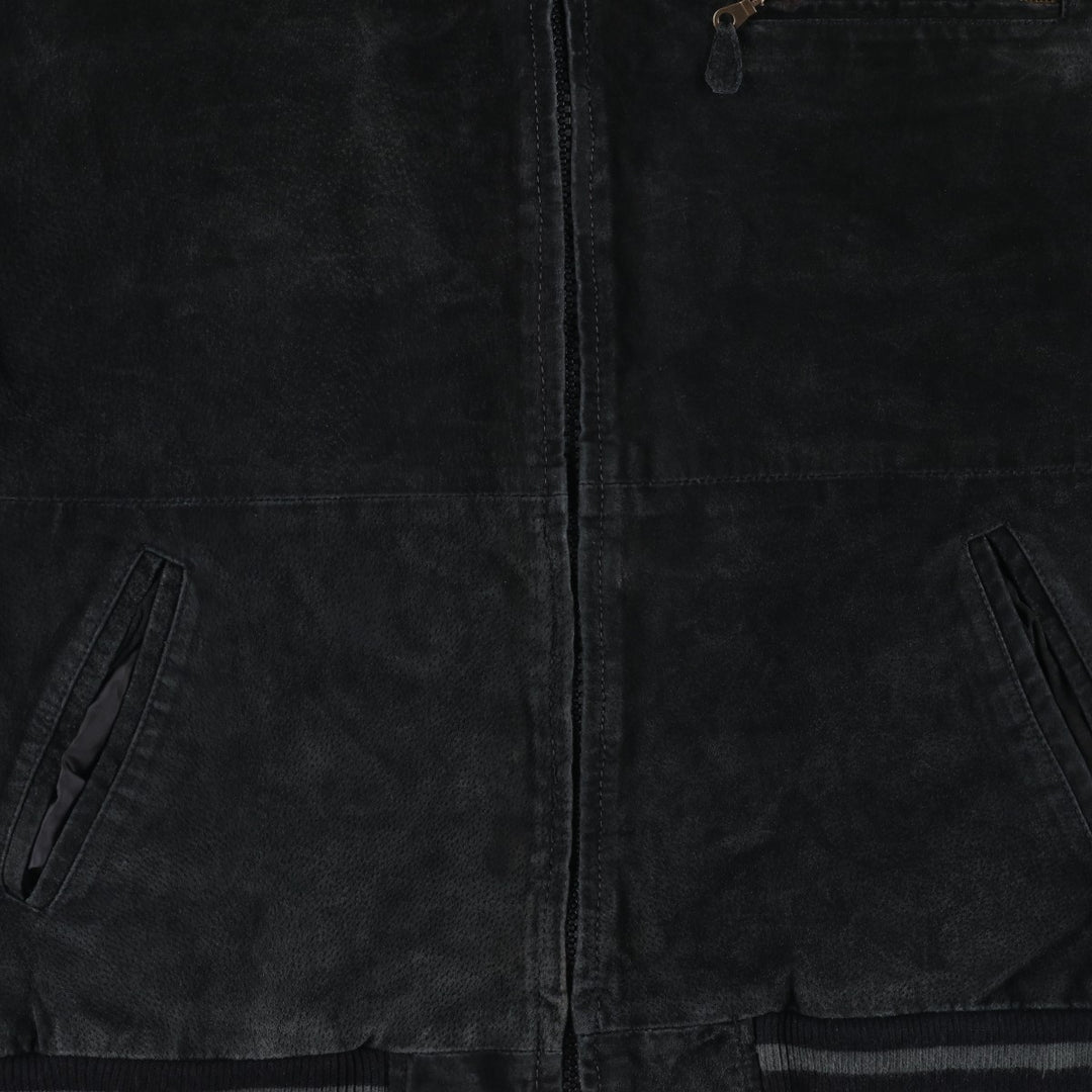 WINDBREAKER Padded Suede Leather Blouson, Men's XL Genuine Leather Suede Leather black type Vintage Second Hand