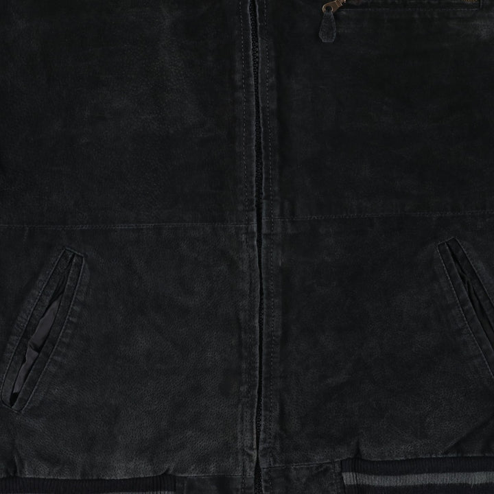 WINDBREAKER Padded Suede Leather Blouson, Men's XL Genuine Leather Suede Leather black type Vintage Second Hand