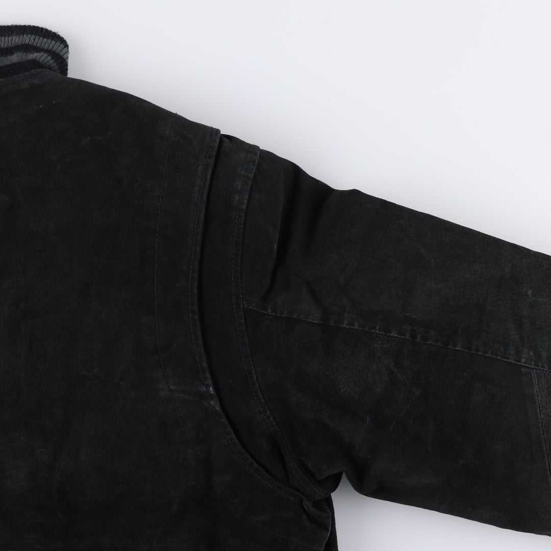 WINDBREAKER Padded Suede Leather Blouson, Men's XL Genuine Leather Suede Leather black type Vintage Second Hand