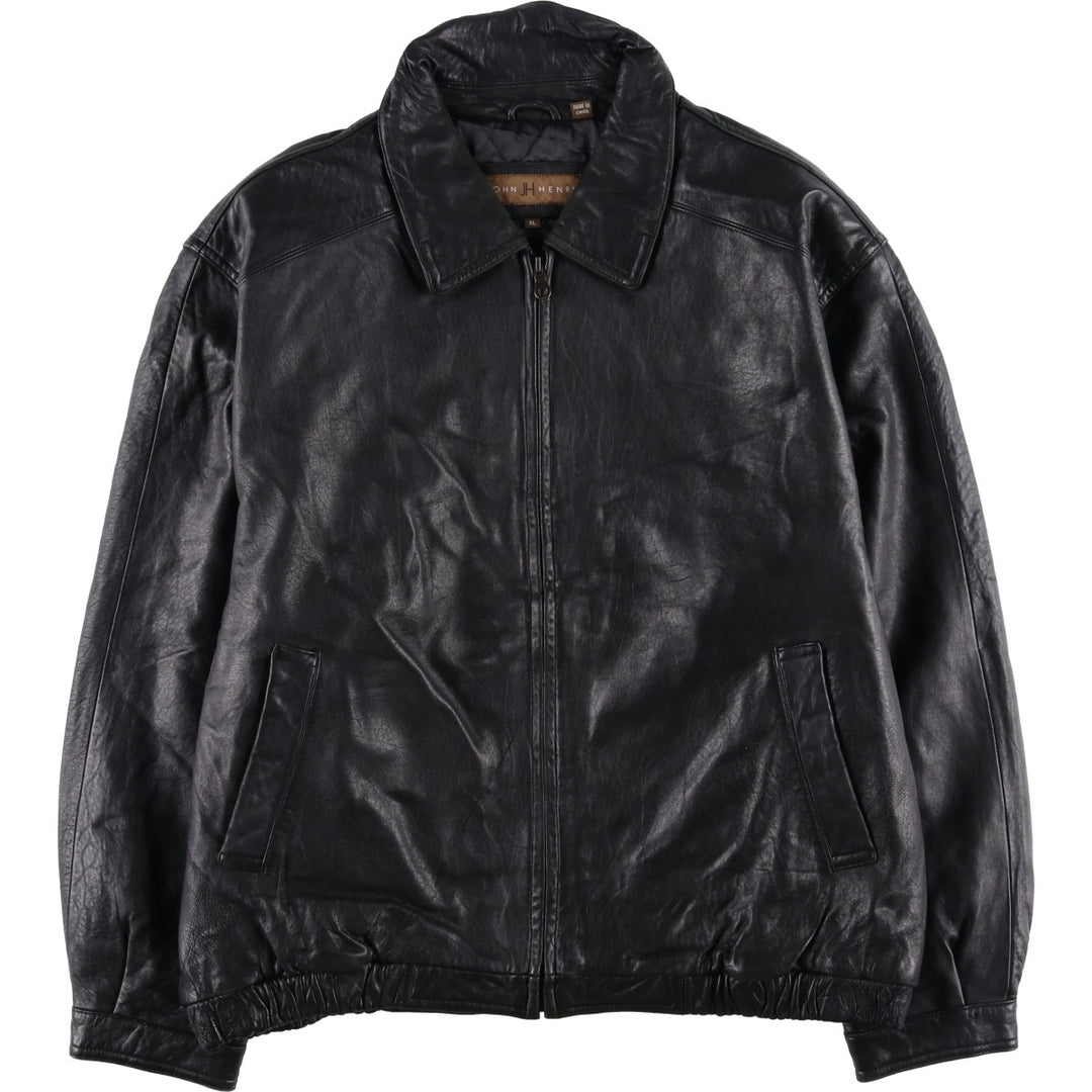 John Henry Padded Swing-Top Leather Blouson, Men's Size XL genuine leather black type Vintage Second Hand