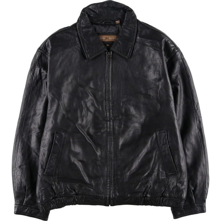 John Henry Padded Swing-Top Leather Blouson, Men's Size XL genuine leather black type Vintage Second Hand