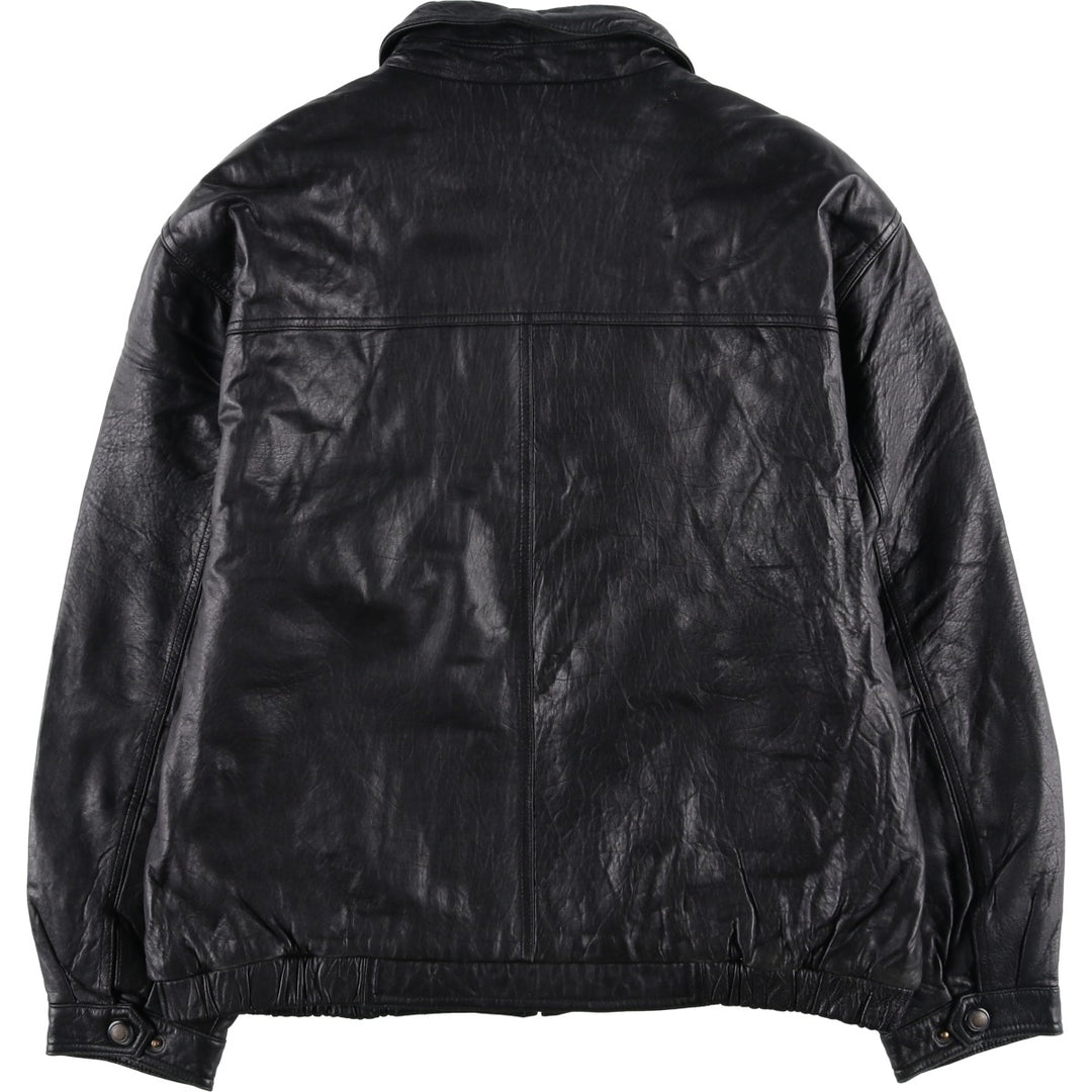 John Henry Padded Swing-Top Leather Blouson, Men's Size XL genuine leather black type Vintage Second Hand