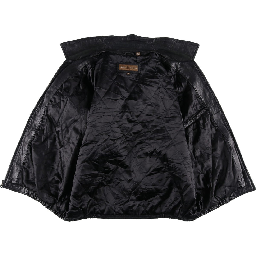 John Henry Padded Swing-Top Leather Blouson, Men's Size XL genuine leather black type Vintage Second Hand