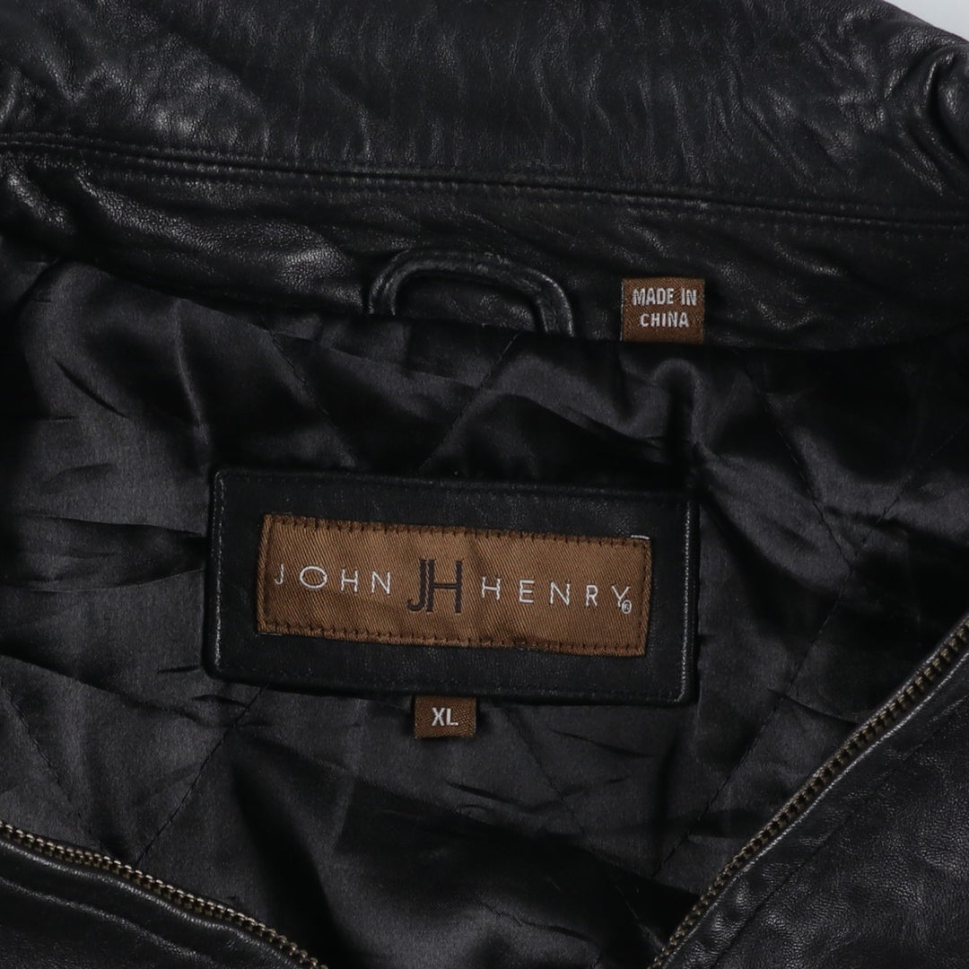 John Henry Padded Swing-Top Leather Blouson, Men's Size XL genuine leather black type Vintage Second Hand