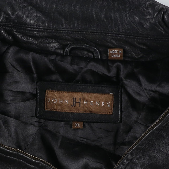 John Henry Padded Swing-Top Leather Blouson, Men's Size XL genuine leather black type Vintage Second Hand