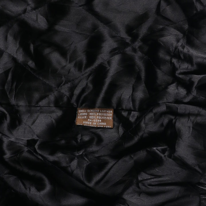 John Henry Padded Swing-Top Leather Blouson, Men's Size XL genuine leather black type Vintage Second Hand