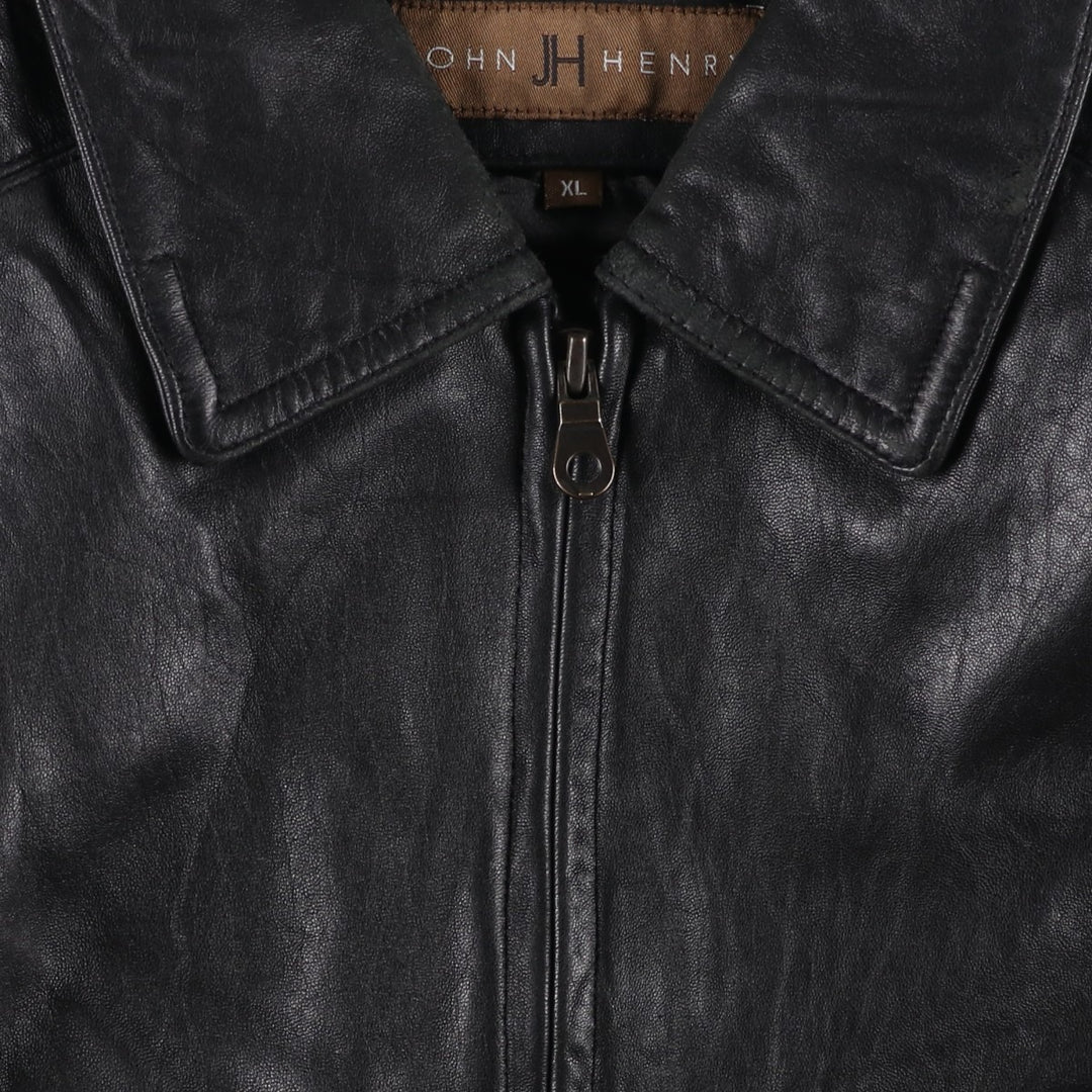 John Henry Padded Swing-Top Leather Blouson, Men's Size XL genuine leather black type Vintage Second Hand