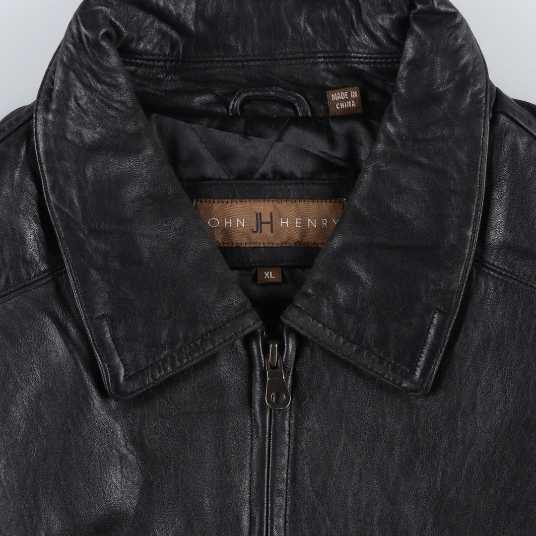 John Henry Padded Swing-Top Leather Blouson, Men's Size XL genuine leather black type Vintage Second Hand