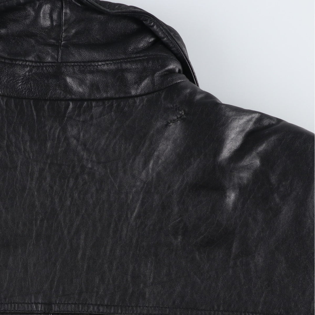 John Henry Padded Swing-Top Leather Blouson, Men's Size XL genuine leather black type Vintage Second Hand