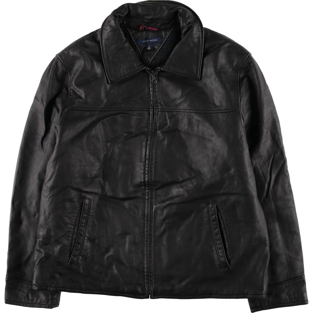 Tommy Hilfiger padded swing-top leather jacket, men's size XL genuine leather black type Vintage Second Hand