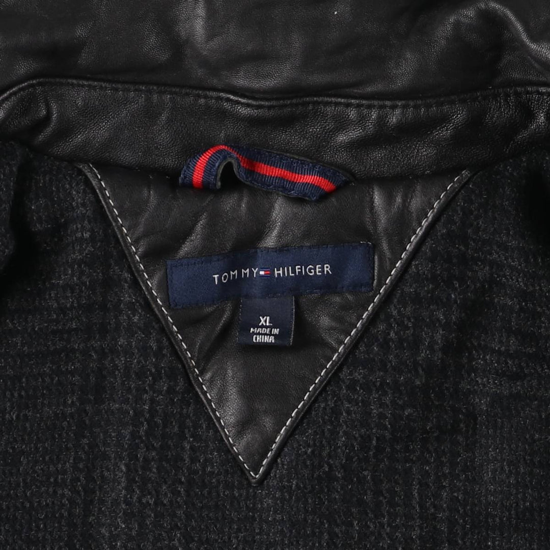 Tommy Hilfiger padded swing-top leather jacket, men's size XL genuine leather black type Vintage Second Hand