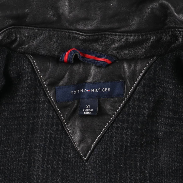 Tommy Hilfiger padded swing-top leather jacket, men's size XL genuine leather black type Vintage Second Hand