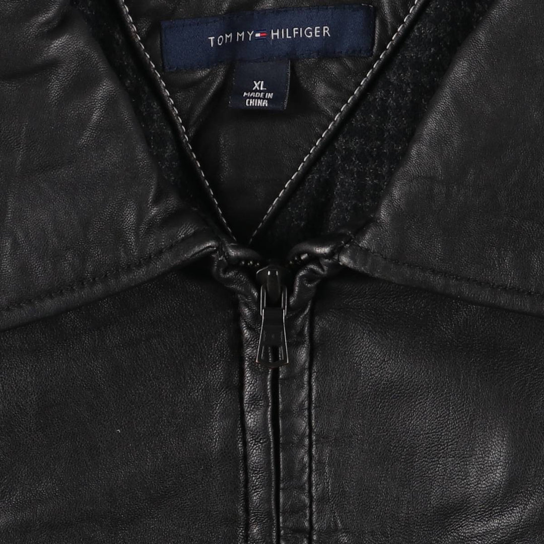 Tommy Hilfiger padded swing-top leather jacket, men's size XL genuine leather black type Vintage Second Hand