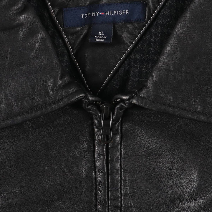 Tommy Hilfiger padded swing-top leather jacket, men's size XL genuine leather black type Vintage Second Hand