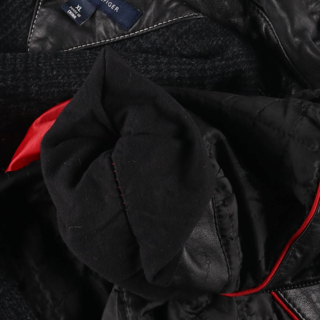 Tommy Hilfiger padded swing-top leather jacket, men's size XL genuine leather black type Vintage Second Hand