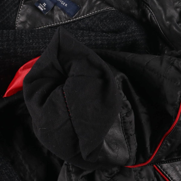 Tommy Hilfiger padded swing-top leather jacket, men's size XL genuine leather black type Vintage Second Hand