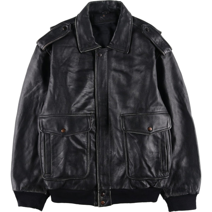 A-2 type leather flight jacket, men's XL size genuine leather black type Vintage Second Hand