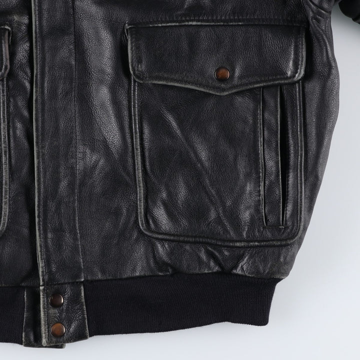 A-2 type leather flight jacket, men's XL size genuine leather black type Vintage Second Hand