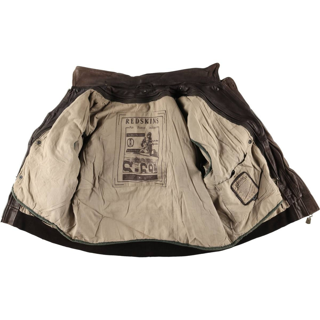 RED SKINS B-32 Type Padded Leather Flight Jacket, Men's Size L unclear brown type Vintage Second Hand