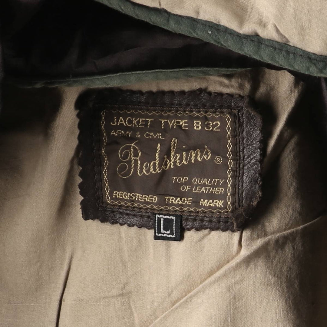 RED SKINS B-32 Type Padded Leather Flight Jacket, Men's Size L unclear brown type Vintage Second Hand