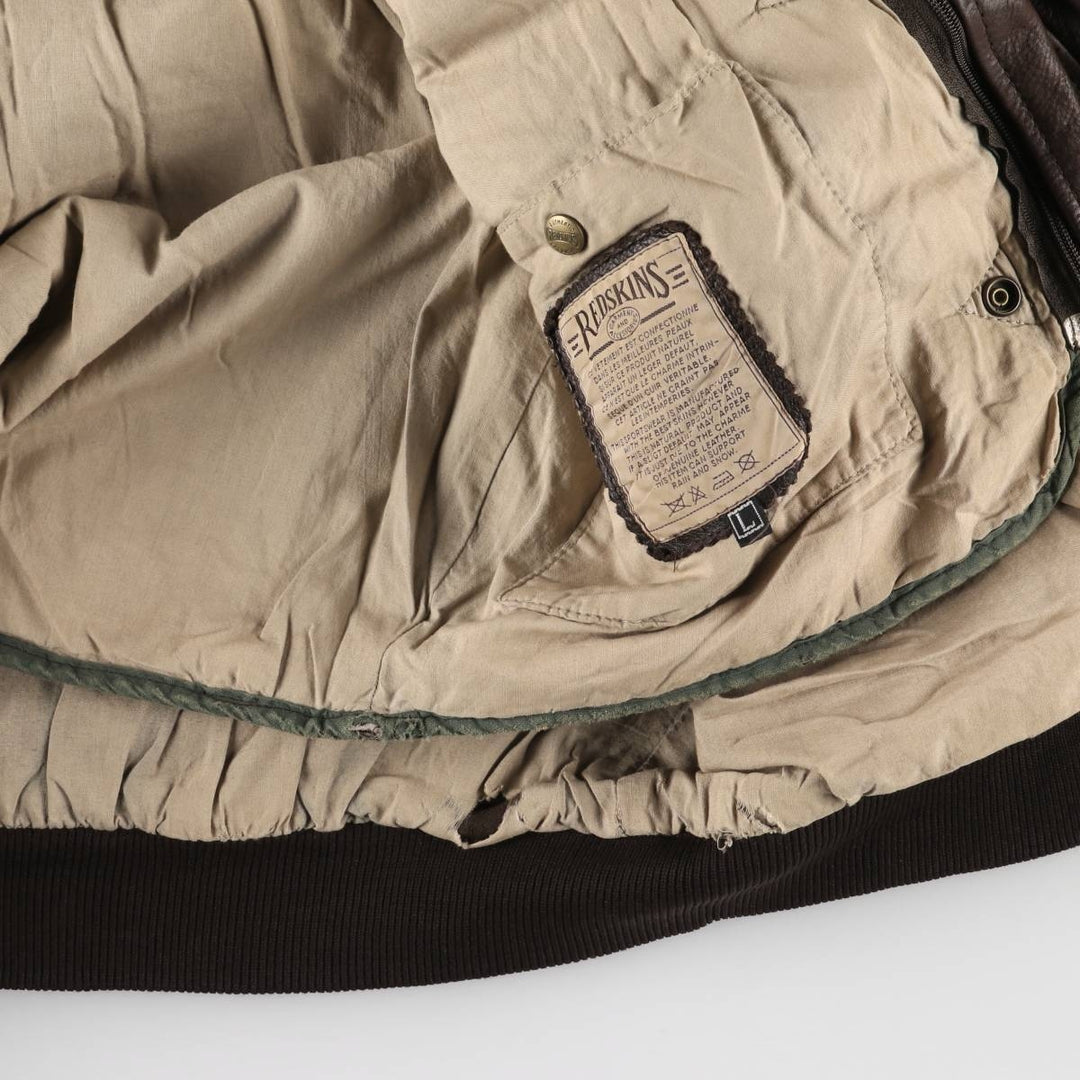 RED SKINS B-32 Type Padded Leather Flight Jacket, Men's Size L unclear brown type Vintage Second Hand