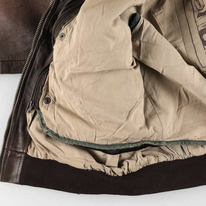 RED SKINS B-32 Type Padded Leather Flight Jacket, Men's Size L unclear brown type Vintage Second Hand