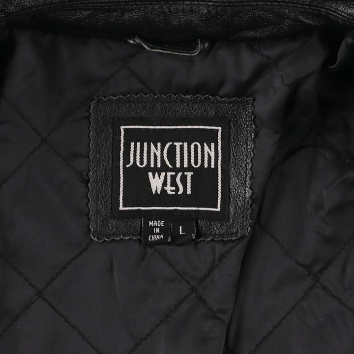 JUNCTION WEST padded leather jacket, men's size L genuine leather black type Vintage Second Hand