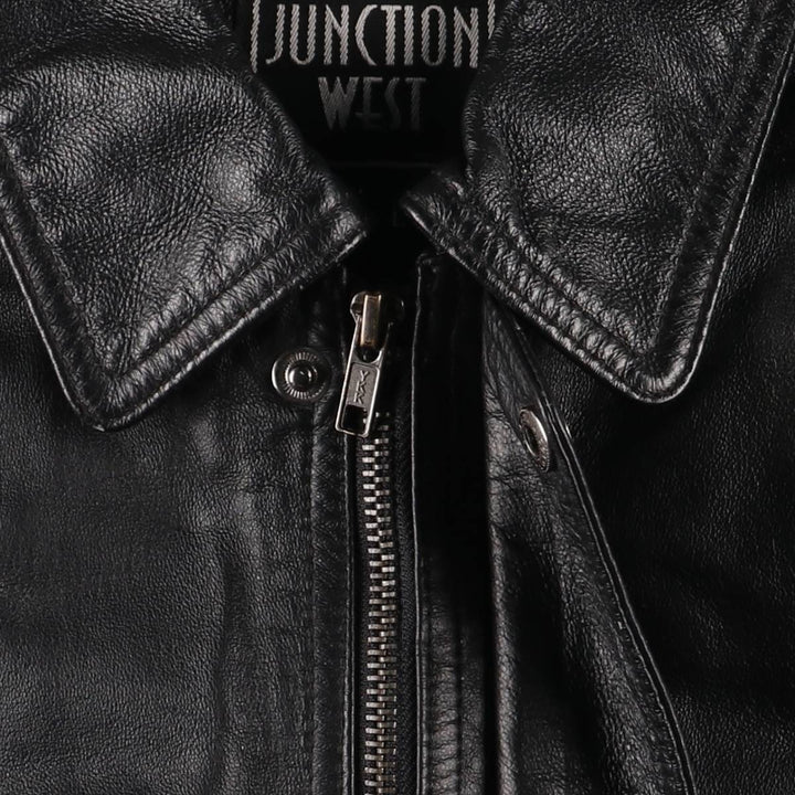 JUNCTION WEST padded leather jacket, men's size L genuine leather black type Vintage Second Hand