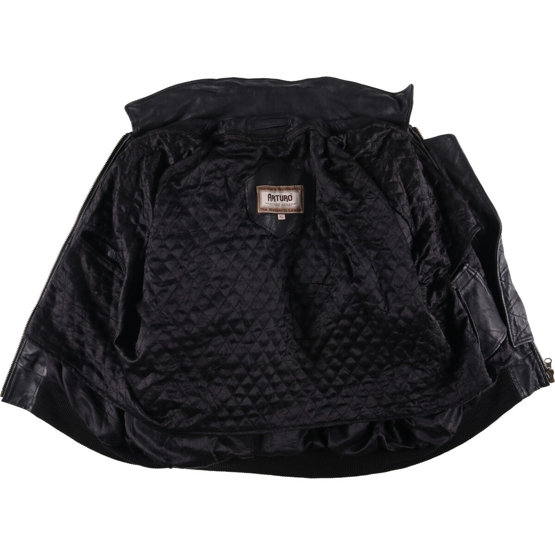 ARTURO padded leather jacket, men's size XL genuine leather black type Vintage Second Hand