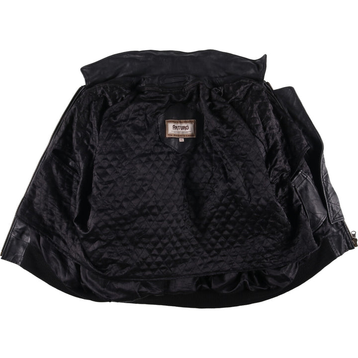 ARTURO padded leather jacket, men's size XL genuine leather black type Vintage Second Hand