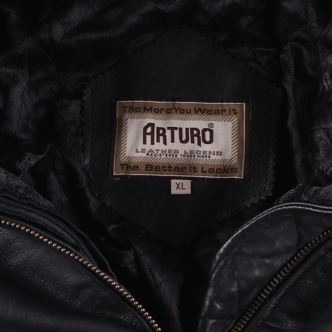ARTURO padded leather jacket, men's size XL genuine leather black type Vintage Second Hand
