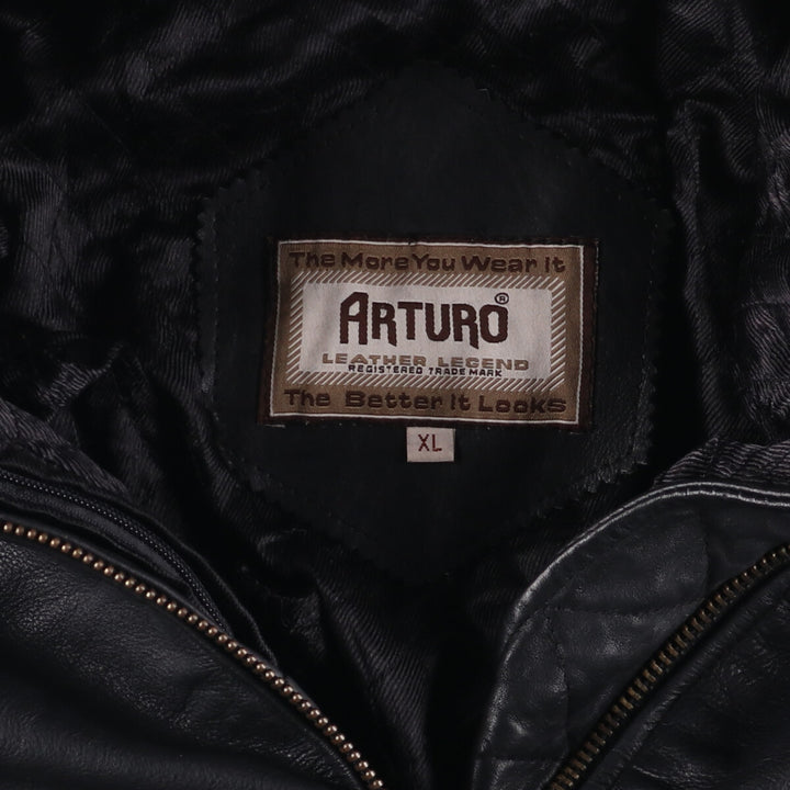 ARTURO padded leather jacket, men's size XL genuine leather black type Vintage Second Hand