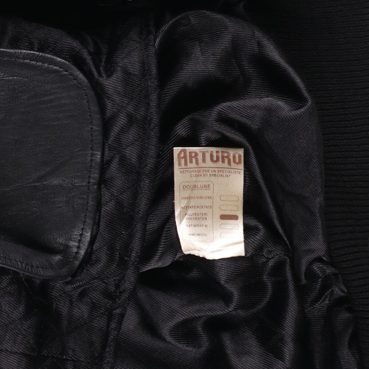 ARTURO padded leather jacket, men's size XL genuine leather black type Vintage Second Hand