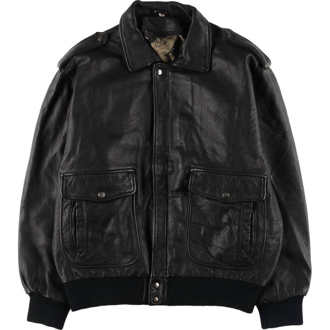A-2 type padded leather flight jacket, men's size M unclear black type Vintage Second Hand