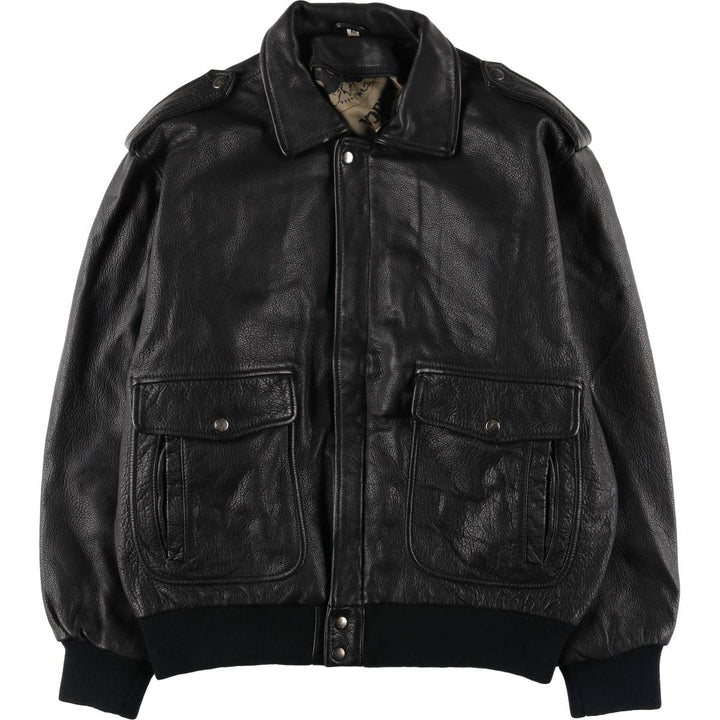 A-2 type padded leather flight jacket, men's size M unclear black type Vintage Second Hand