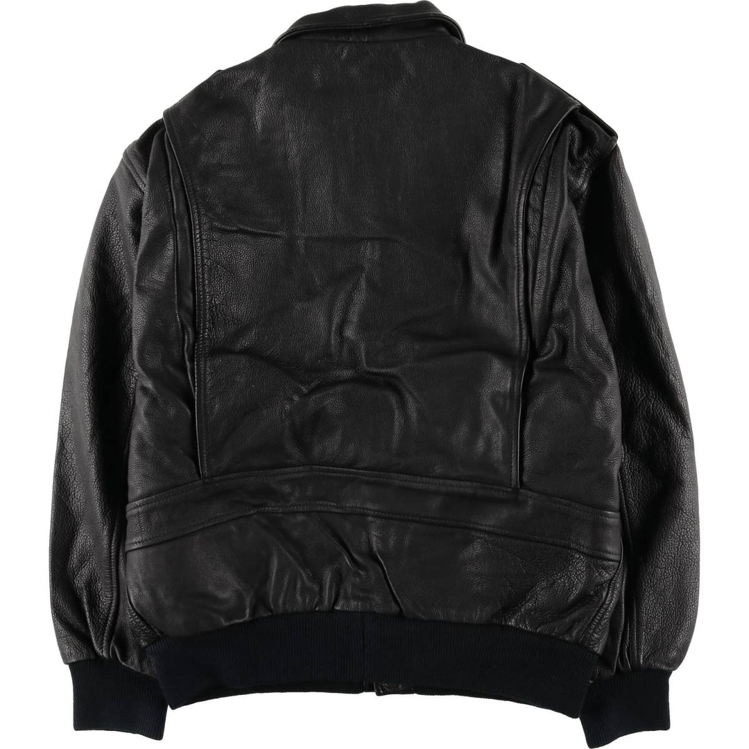 A-2 type padded leather flight jacket, men's size M unclear black type Vintage Second Hand
