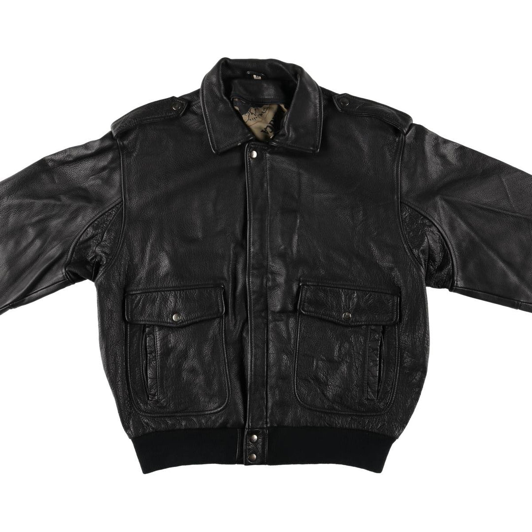 A-2 type padded leather flight jacket, men's size M unclear black type Vintage Second Hand