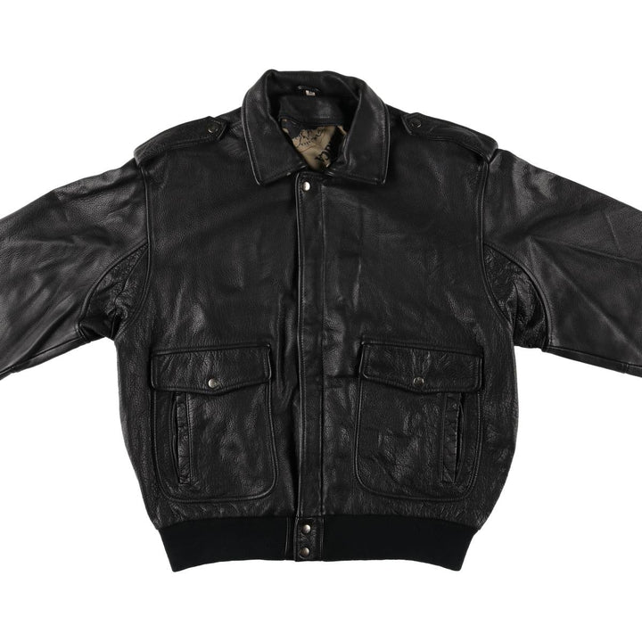 A-2 type padded leather flight jacket, men's size M unclear black type Vintage Second Hand