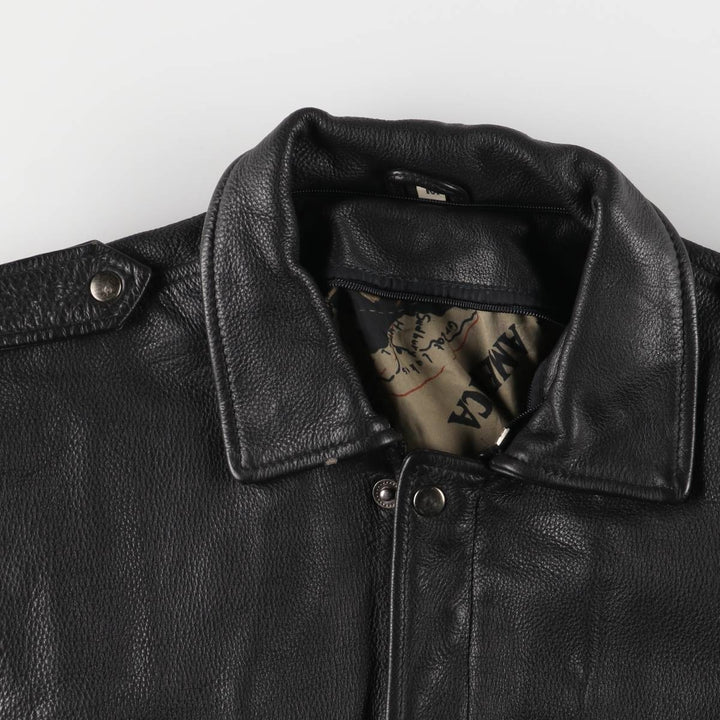 A-2 type padded leather flight jacket, men's size M unclear black type Vintage Second Hand