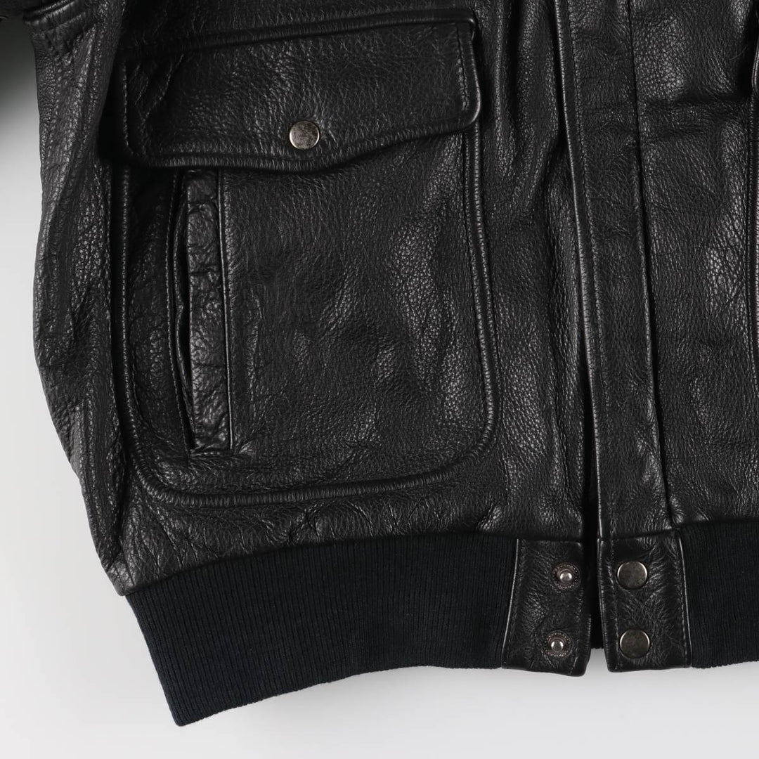 A-2 type padded leather flight jacket, men's size M unclear black type Vintage Second Hand