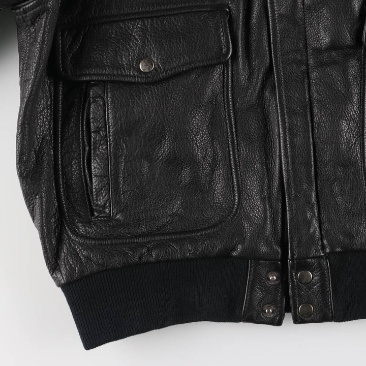 A-2 type padded leather flight jacket, men's size M unclear black type Vintage Second Hand