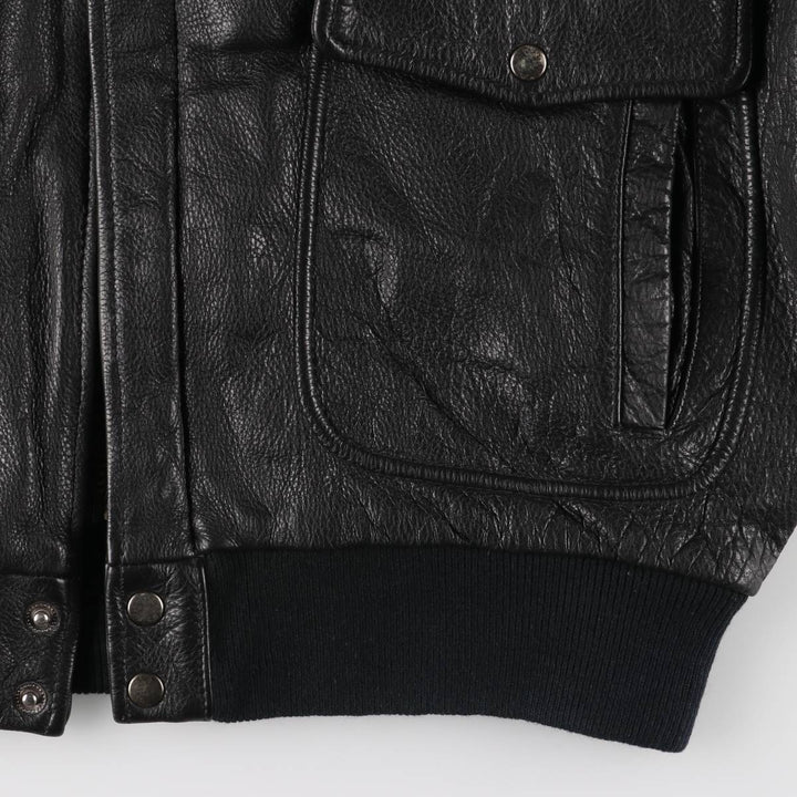 A-2 type padded leather flight jacket, men's size M unclear black type Vintage Second Hand