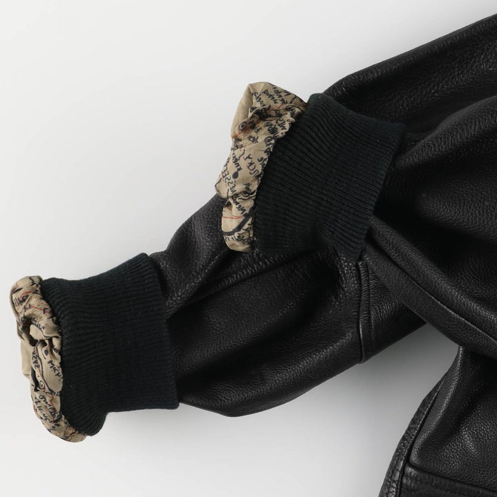 A-2 type padded leather flight jacket, men's size M unclear black type Vintage Second Hand