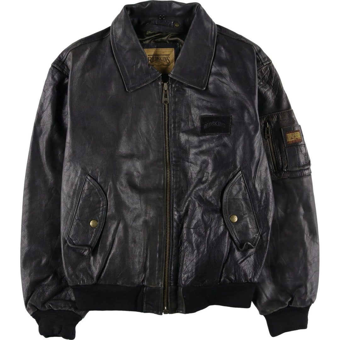 REDSKINS Men's Vintage Leather Flight Jacket, Size L genuine leather black type Vintage Second Hand