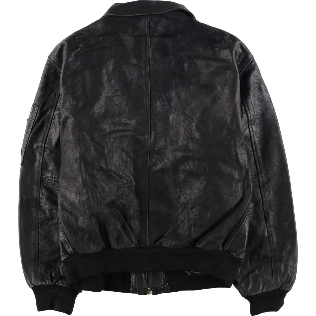 REDSKINS Men's Vintage Leather Flight Jacket, Size L genuine leather black type Vintage Second Hand