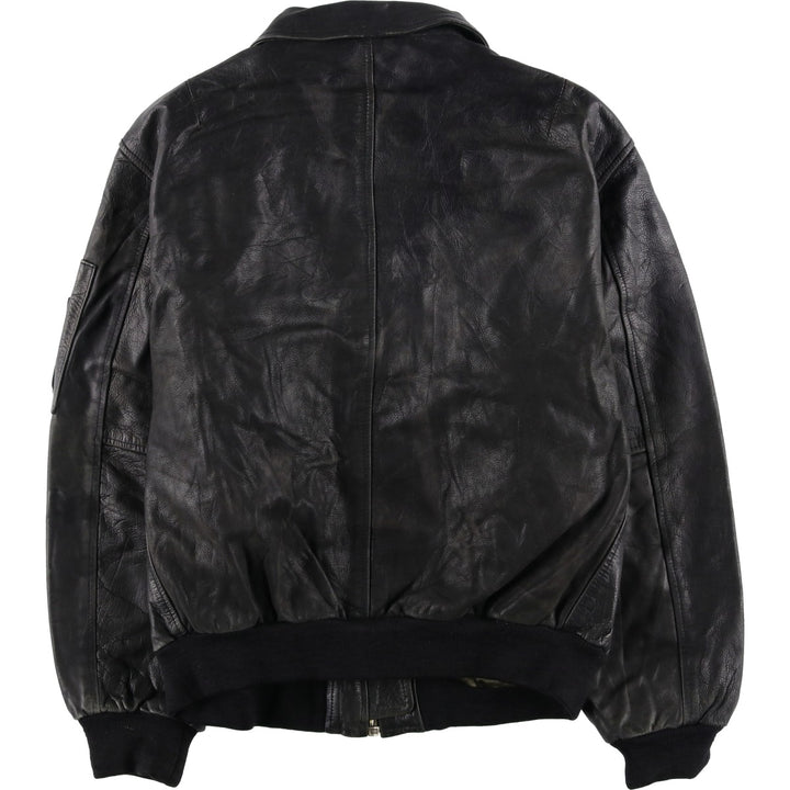 REDSKINS Men's Vintage Leather Flight Jacket, Size L genuine leather black type Vintage Second Hand