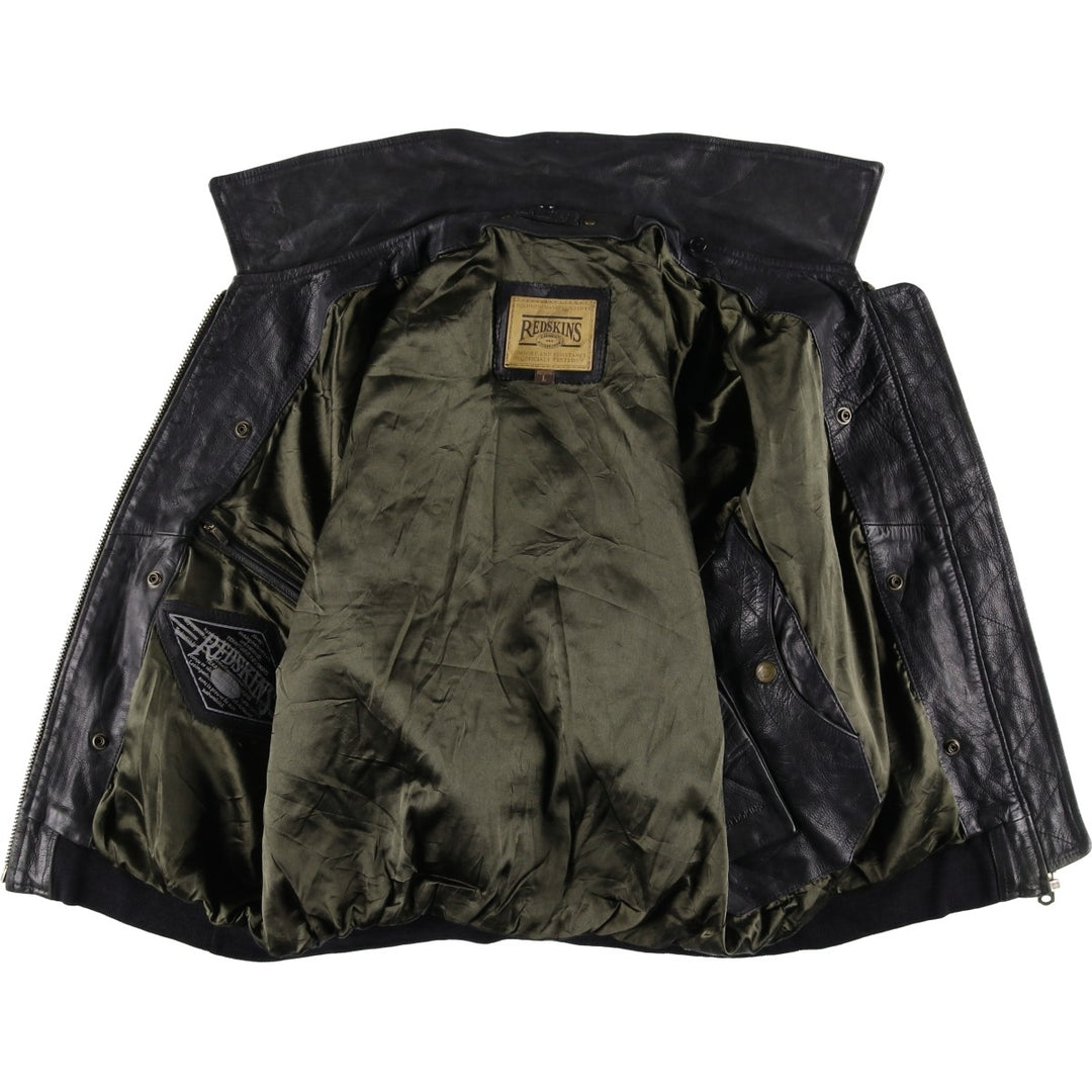 REDSKINS Men's Vintage Leather Flight Jacket, Size L genuine leather black type Vintage Second Hand