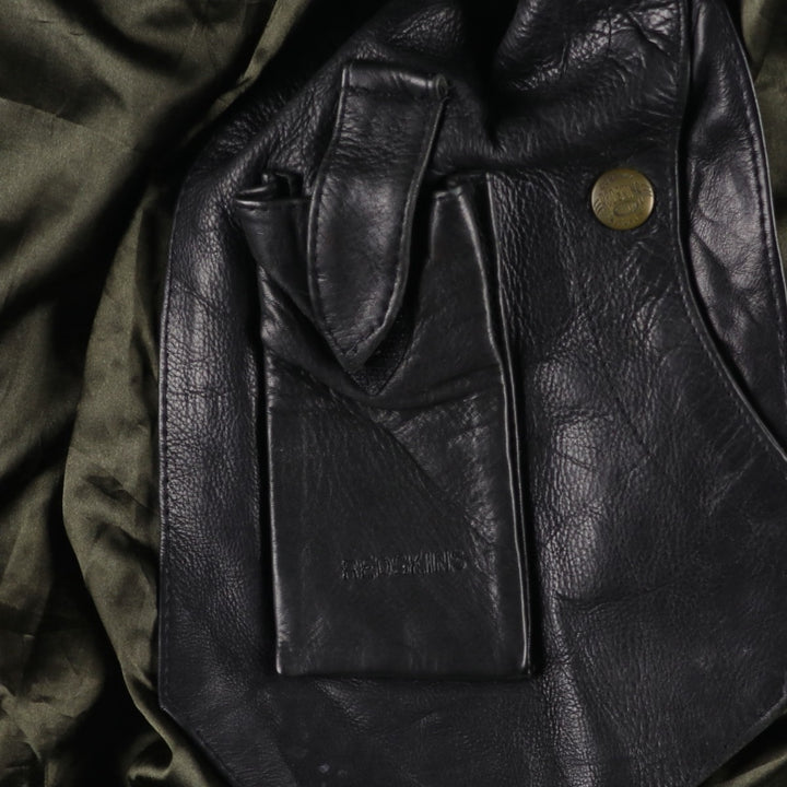 REDSKINS Men's Vintage Leather Flight Jacket, Size L genuine leather black type Vintage Second Hand